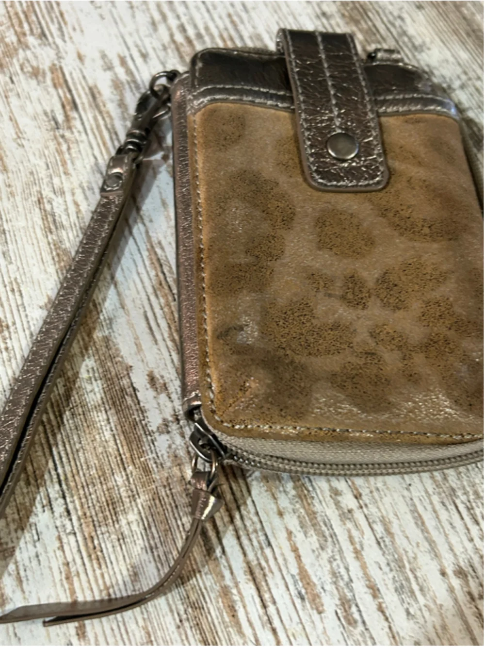 Women's The Sak Wristlet Clutch Gold Brown Animal Print